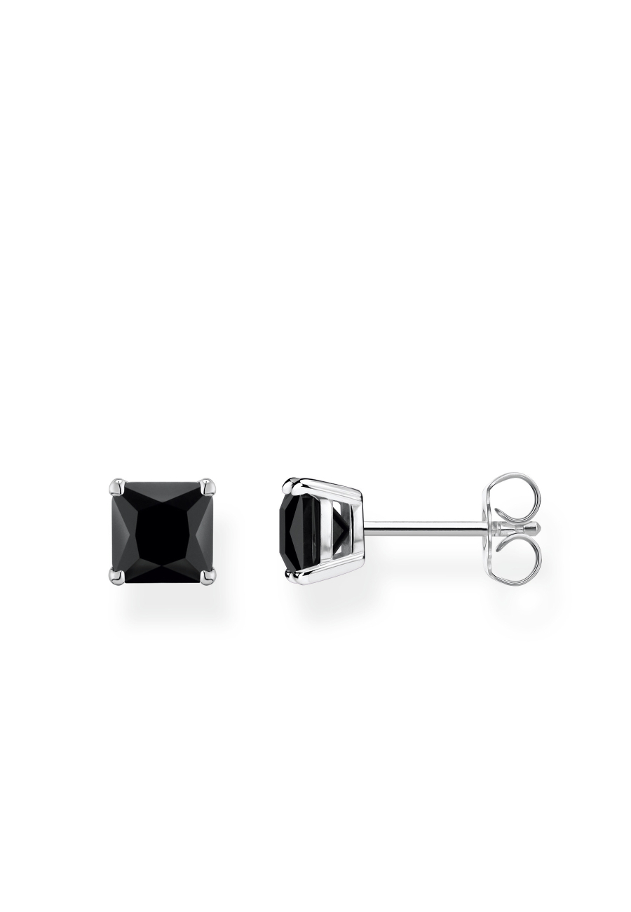 Ear Studs Black Stone Silver