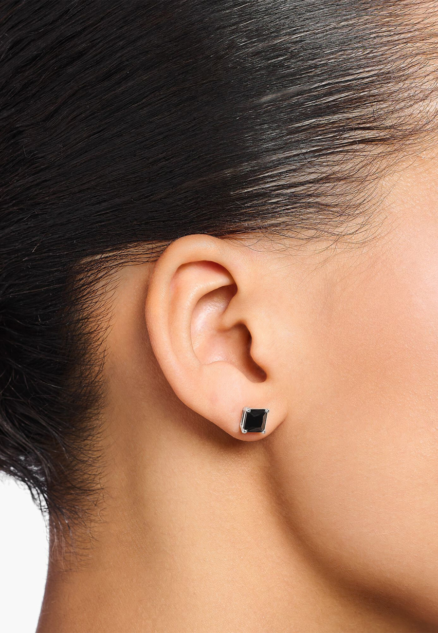 Ear Studs Black Stone Silver