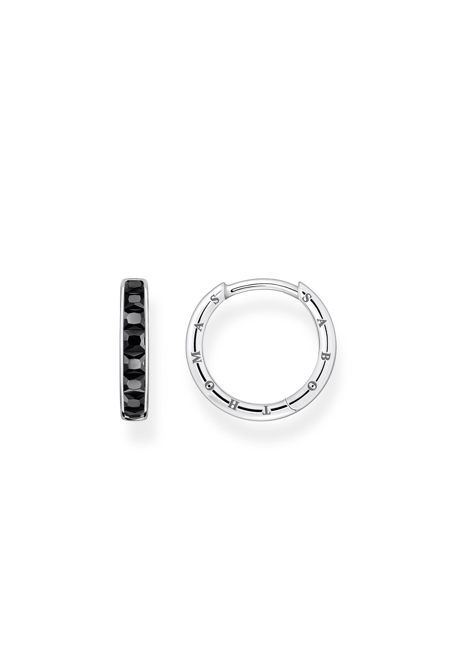 Pendientes Aro Piedras Negras Pavé Plata