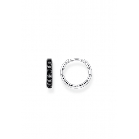 Pendientes Aro Piedras Negras Pavé Plata