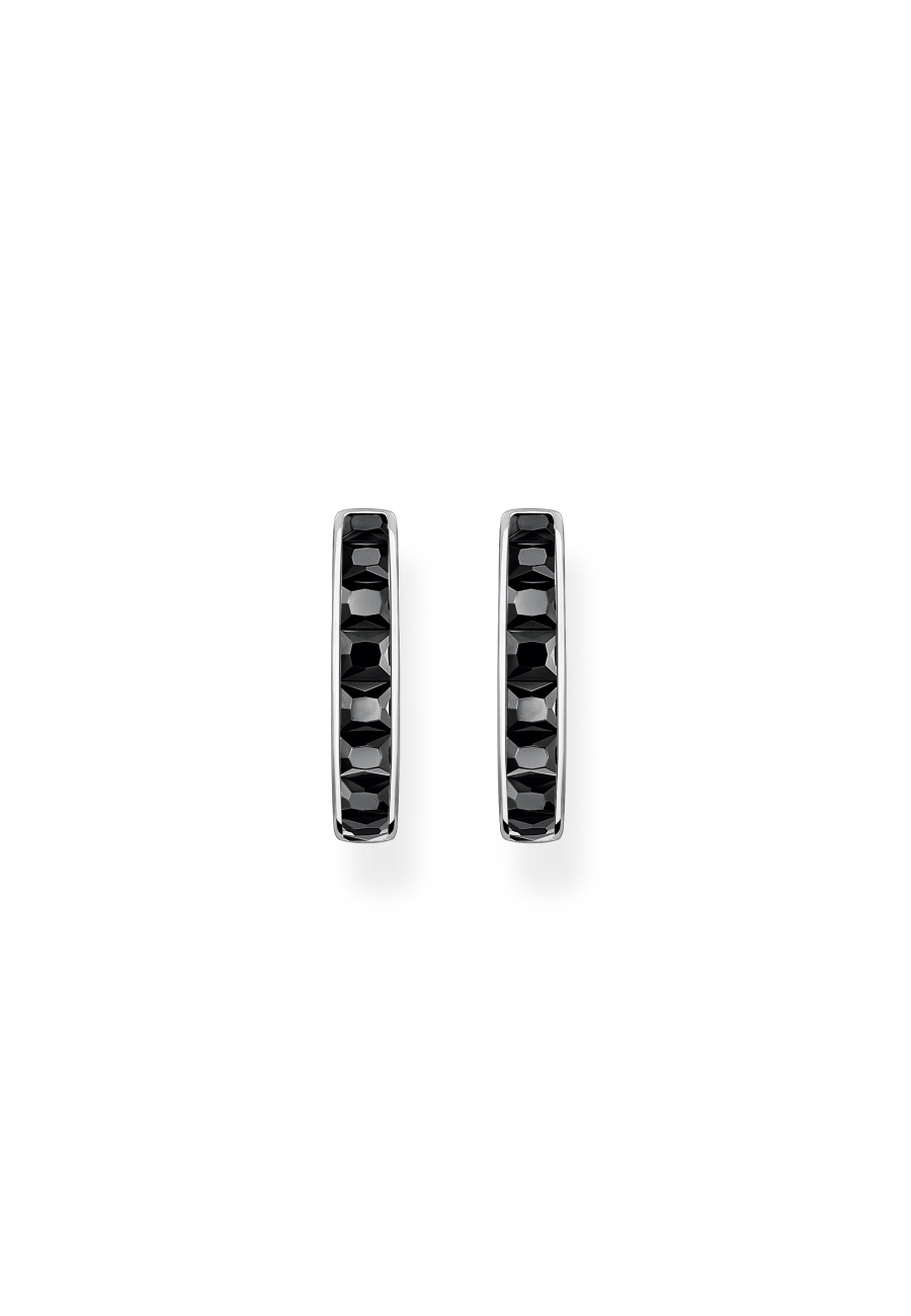 Pendientes Aro Piedras Negras Pavé Plata