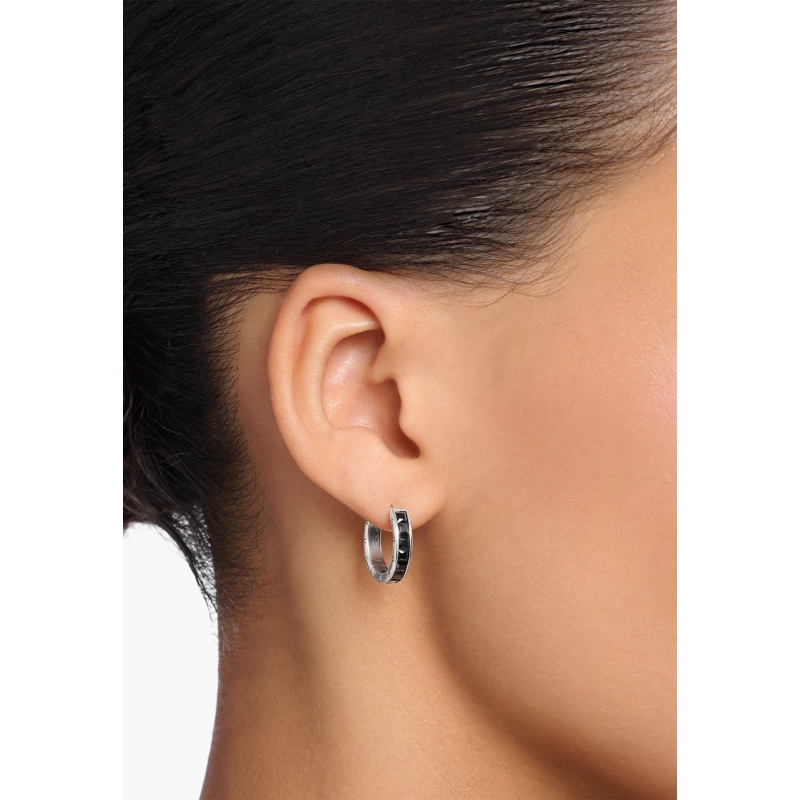 Pendientes Aro Piedras Negras Pavé Plata