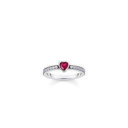 Bague Argent Solitaire Rouge Pierre en Forme de Coeur