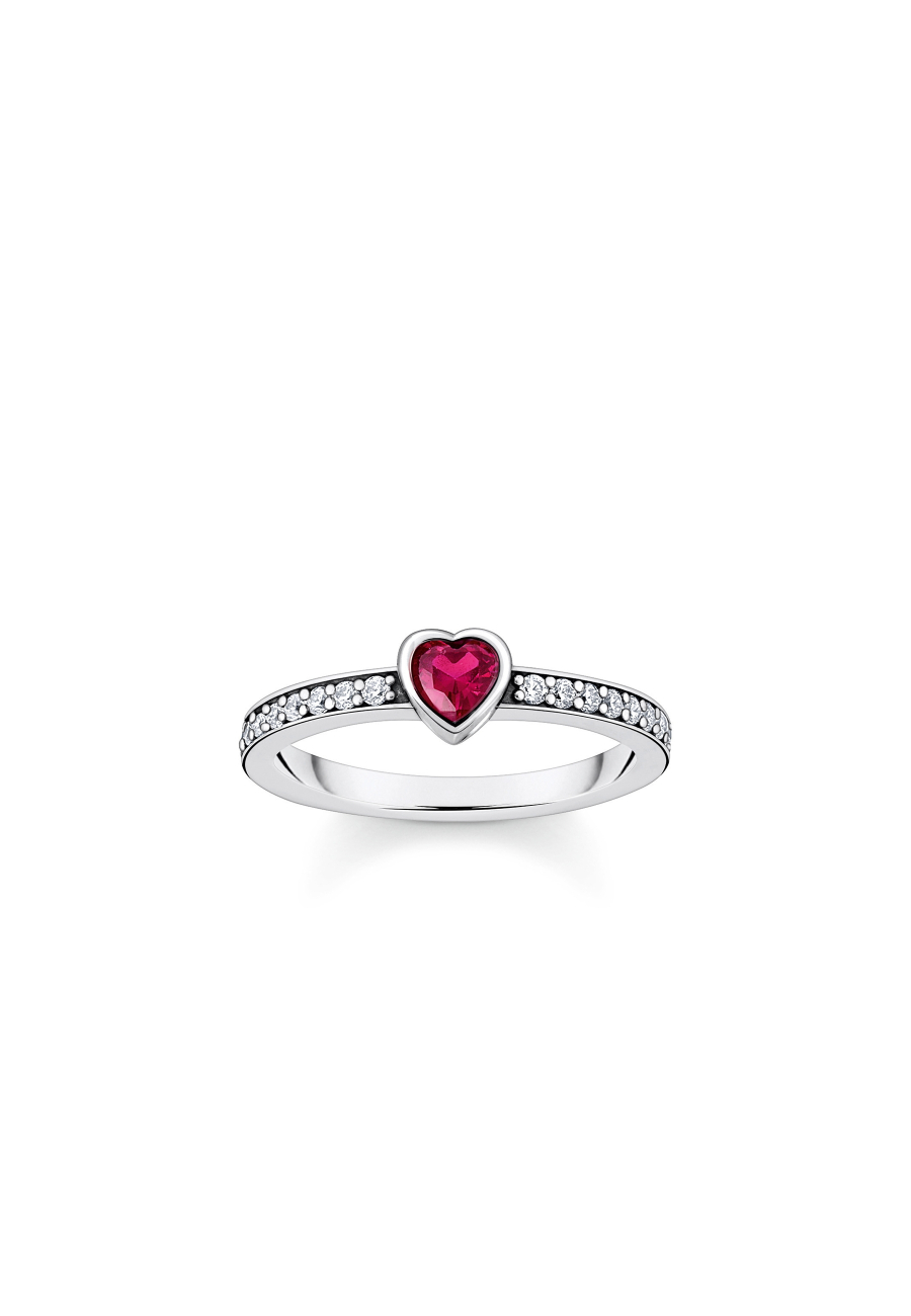 Ring Silver Solitaire Red Heart Shaped Stone