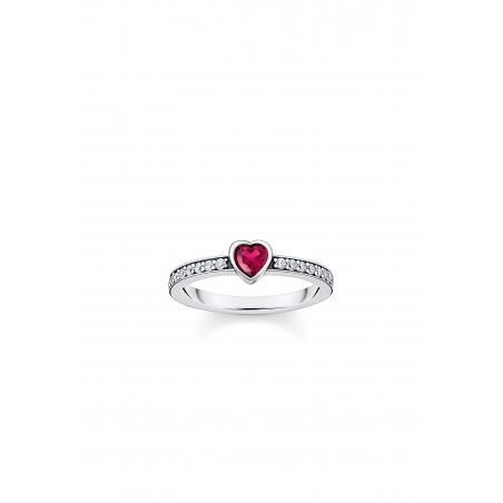 Ring Silver Solitaire Red Heart Shaped Stone