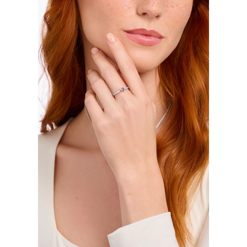 Ring Silver Solitaire Red Heart Shaped Stone