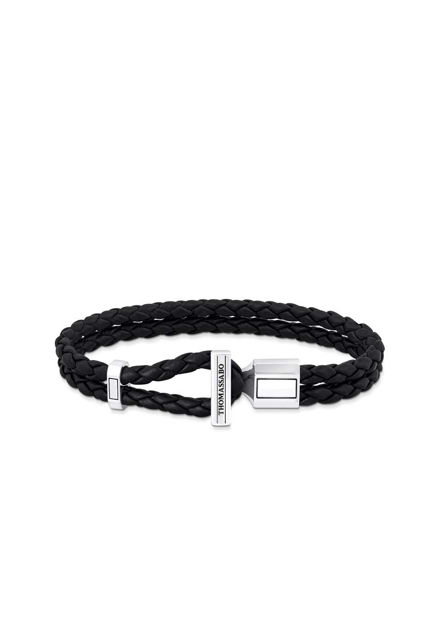 Bracelet Double Braided Leather Black