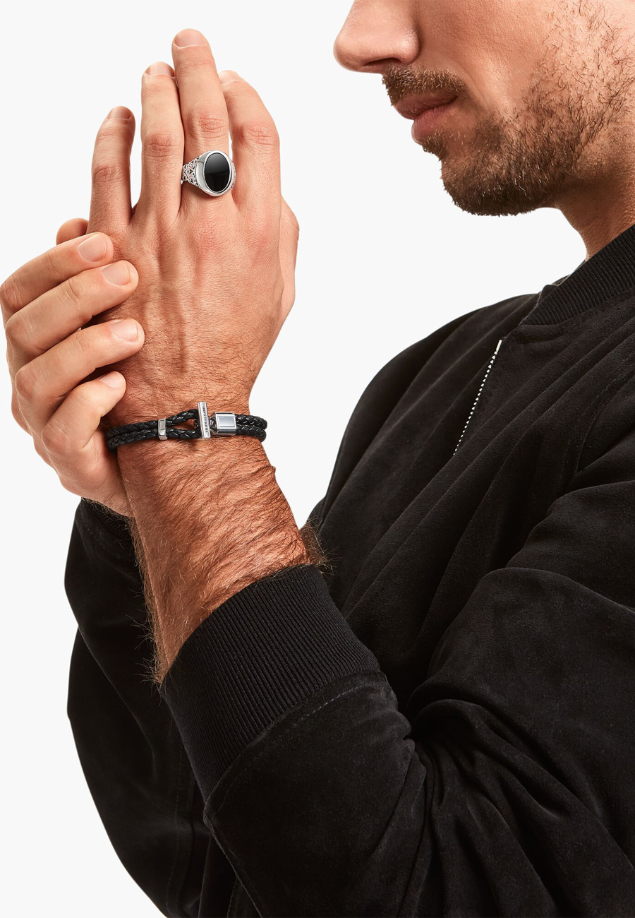 Bracelet Double Braided Leather Black