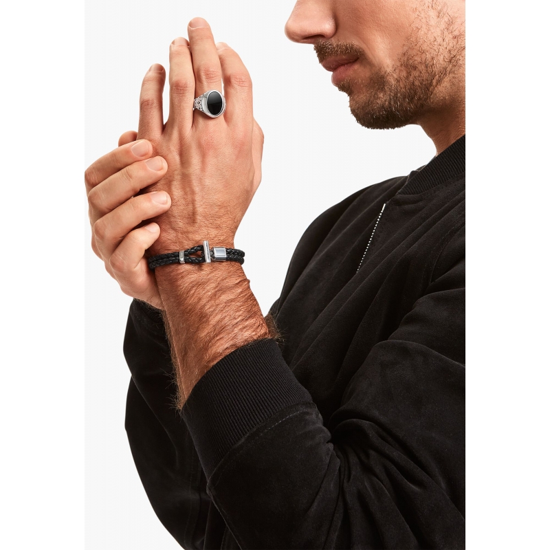 Armband Doppelt Geflochtenes Leder Schwarz