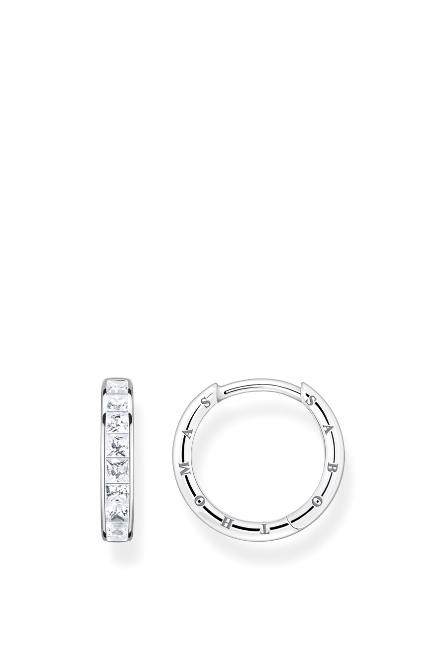 Hoop Earrings White Stones Pavé Silver