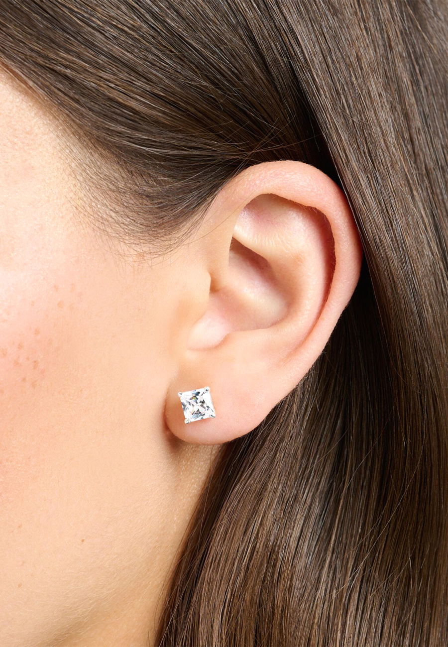 Ear Studs White Stones Silver