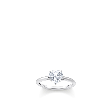 Ring White Heart Shaped Zirconia Silver