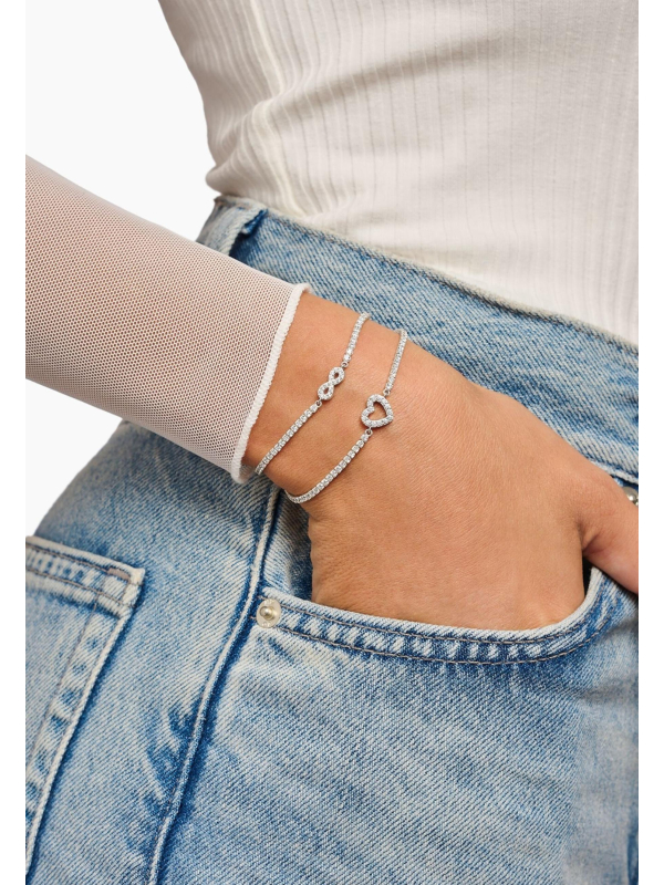 Silbernes Tennisarmband Herz mit Weißen Steinen