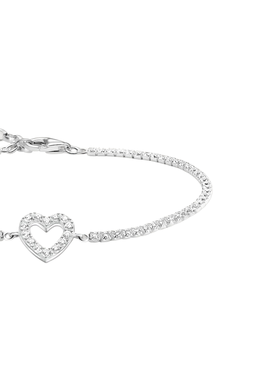 Pulsera Tennis de Plata Corazón con Piedras Blancas