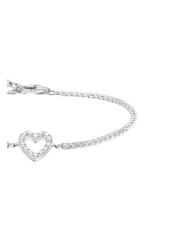 Pulsera Tennis de Plata Corazón con Piedras Blancas