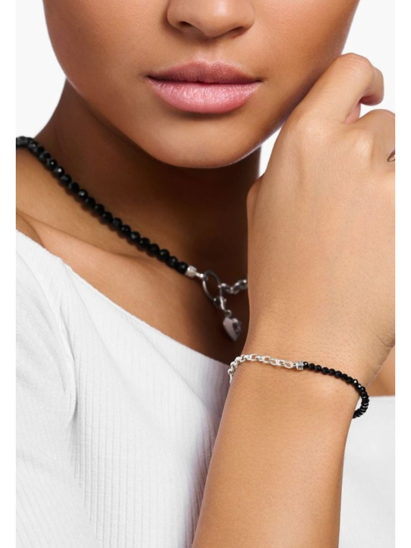 Pulsera de charms con cuentas de ónix negro de plata