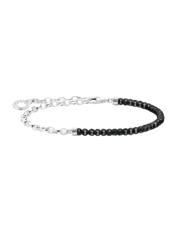 Charm Bracelet With Black Onyx Beads Silver