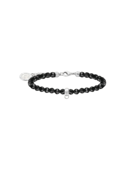 Silbernes Charm-Armband mit Schwarzen Perlen