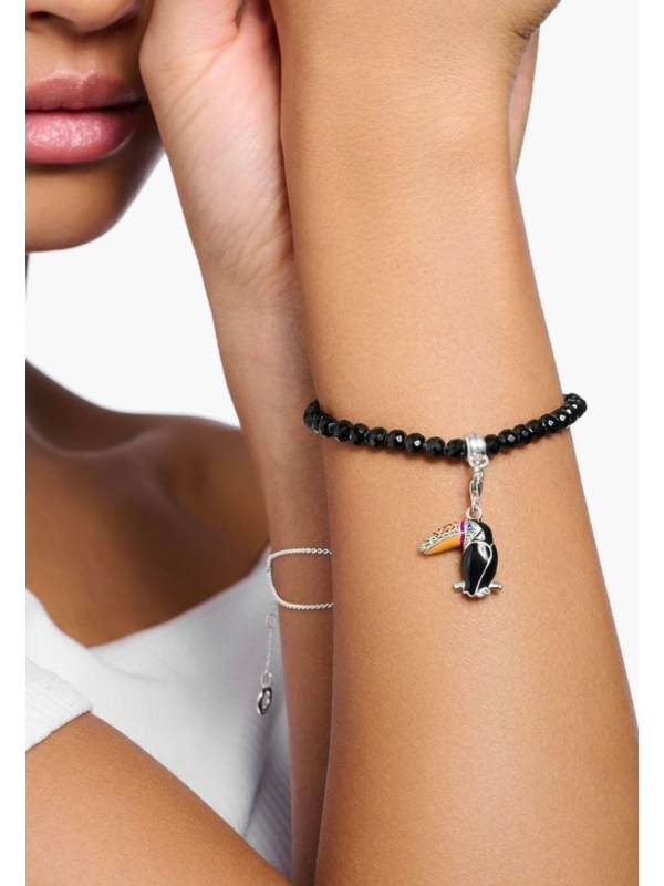 Pulsera de Charms de Plata con Cuentas Negras