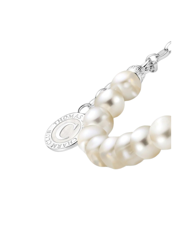 Bracelet à Charms en Argent avec Perles Ovales Blanches