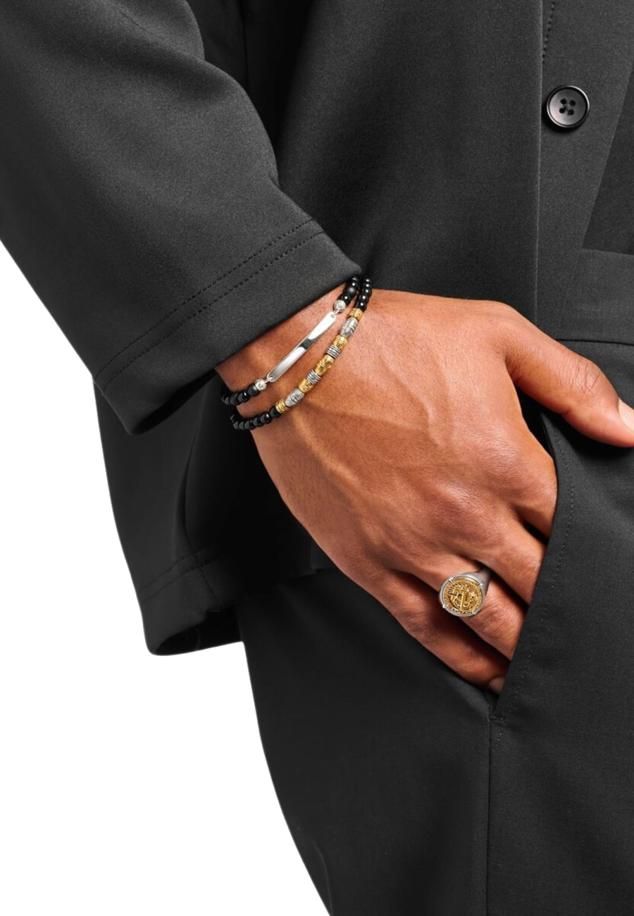 Gravierbares Armband mit Obsidian-Perlen