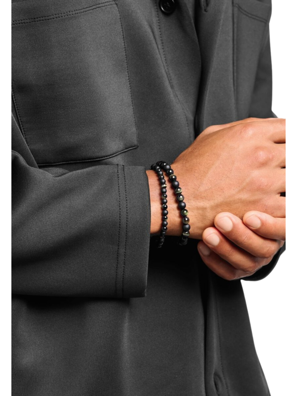 Talisman-Armband mit Tigerauge- und Obsidian-Perlen