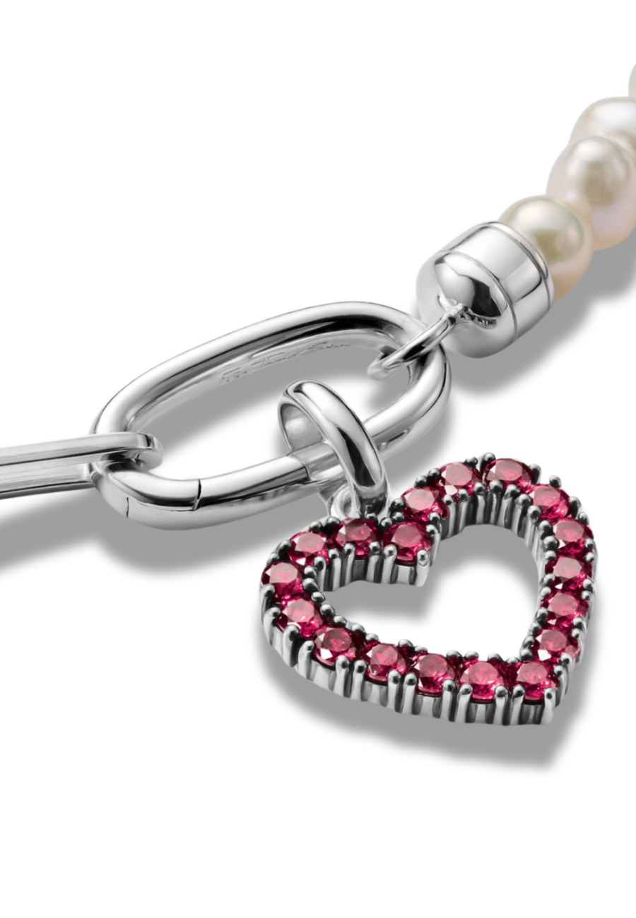 Charm-Anhänger Herz Mit Roten Steinen – Connect Silber