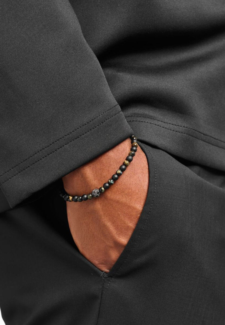 Bracelet Talisman Énergie Positive Avec Perles D’Obsidienne Et Œil De Tigre