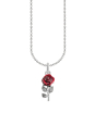 Collier En Argent Avec Pendentif Rose Rouge Et Émail À Froid