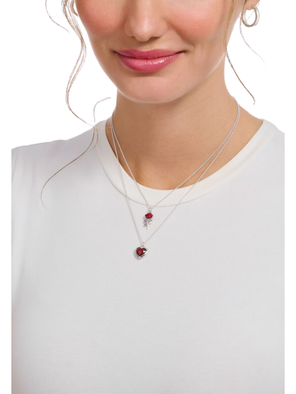 Collar De Plata Con Colgante De Rosa Roja Y Esmalte En Frío
