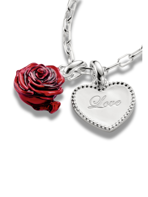 Colgante Charm Flor De Rosa Roja – Connect Plata