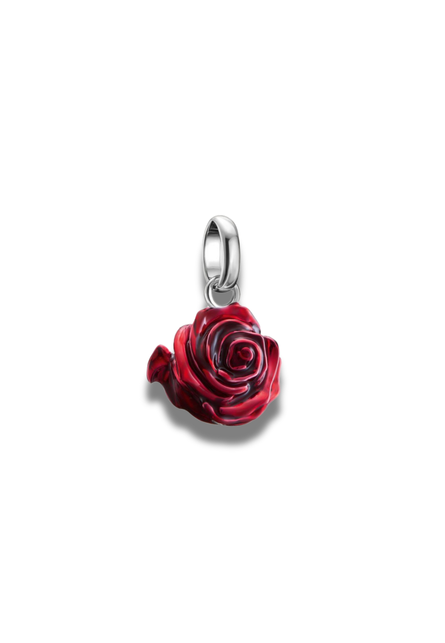 Charm-Anhänger Rote Rosenblüte – Connect Silber