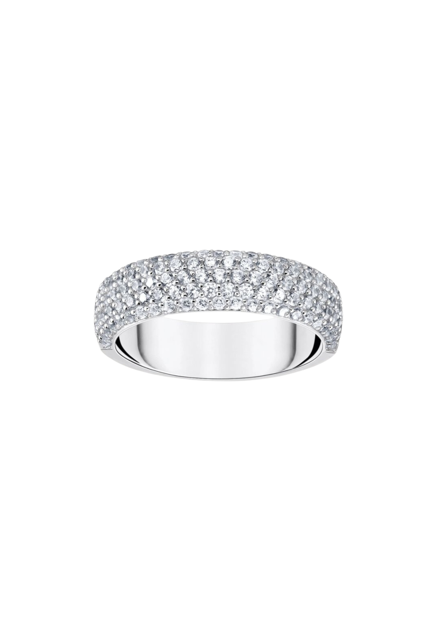 Silver Band Ring With White Zirconia And Engraving