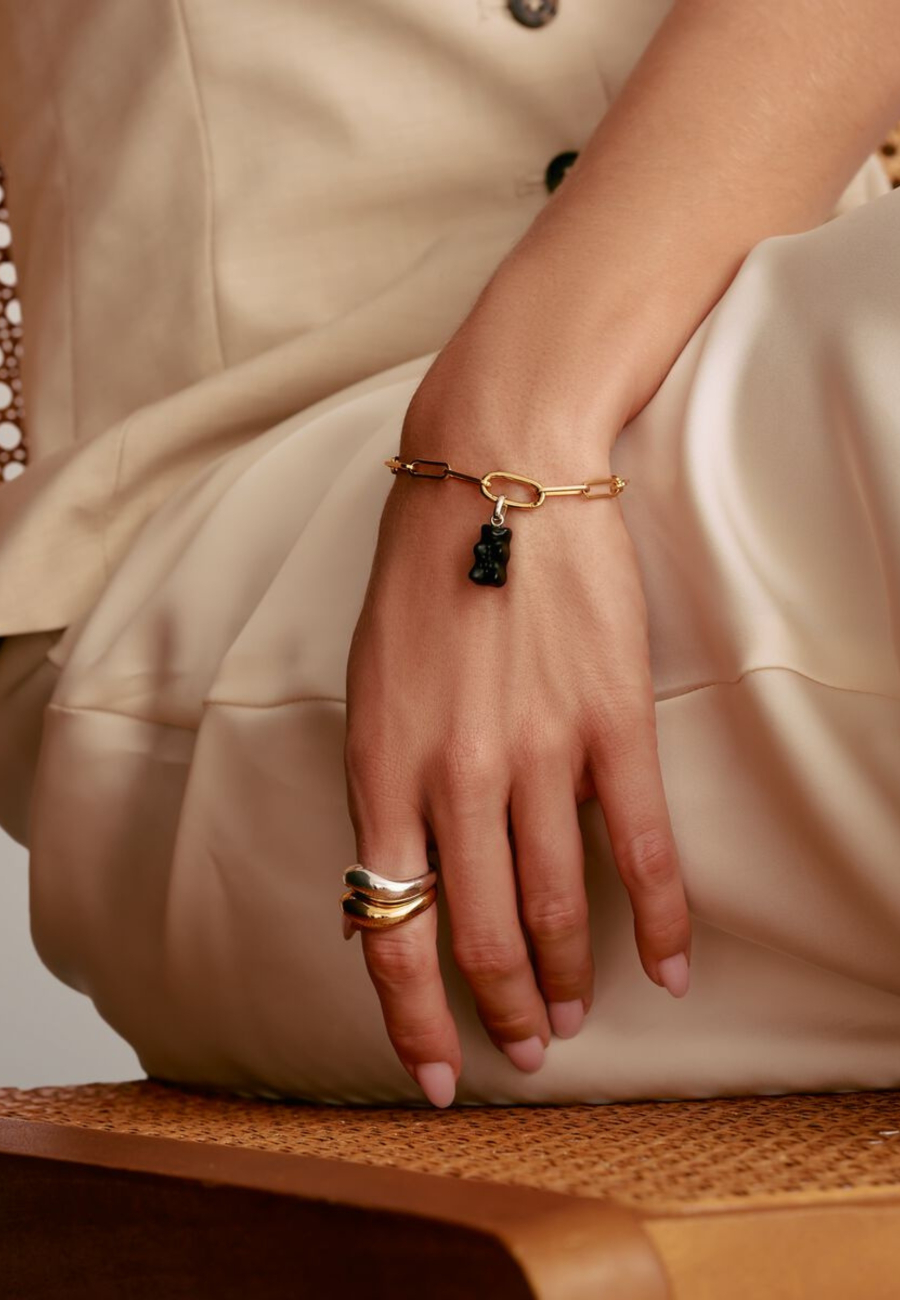 Charm-Anhänger Goldbären In Schwarz Connect Silber