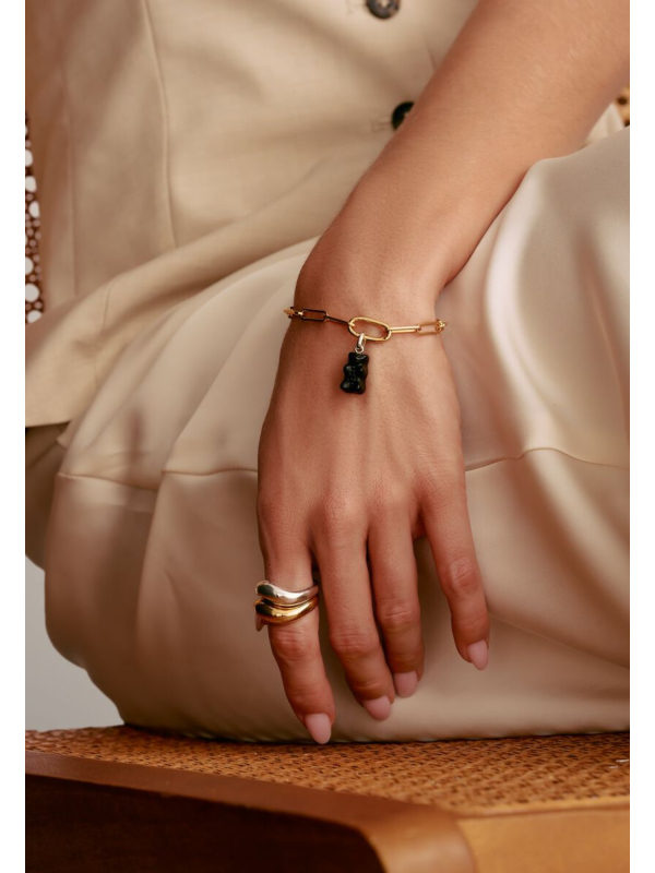 Colgante Charm Ositos De Oro En Negro Connect Plata