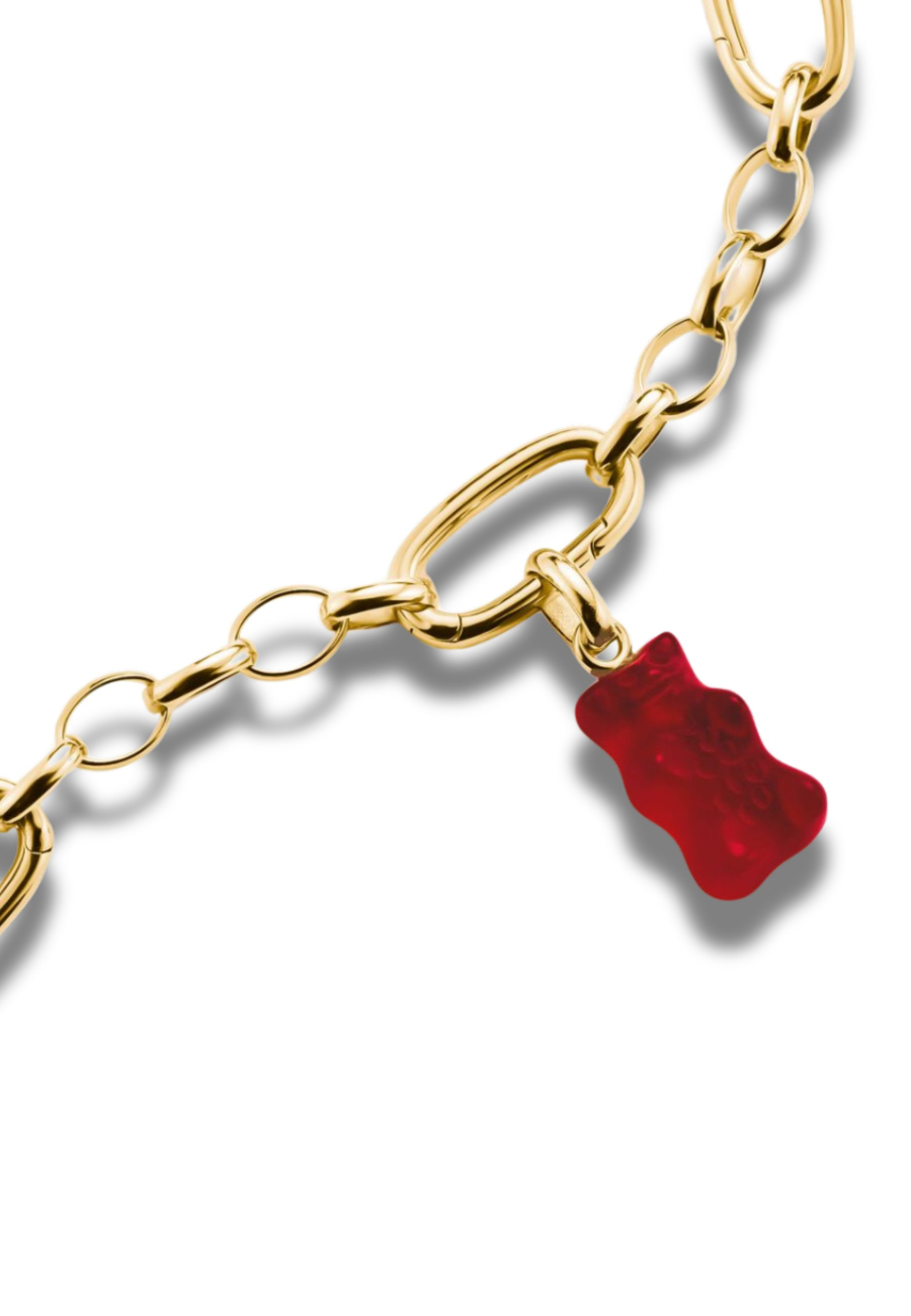 Pendentif Charm Oursons En Rouge Connecter Doré À L’or Fin