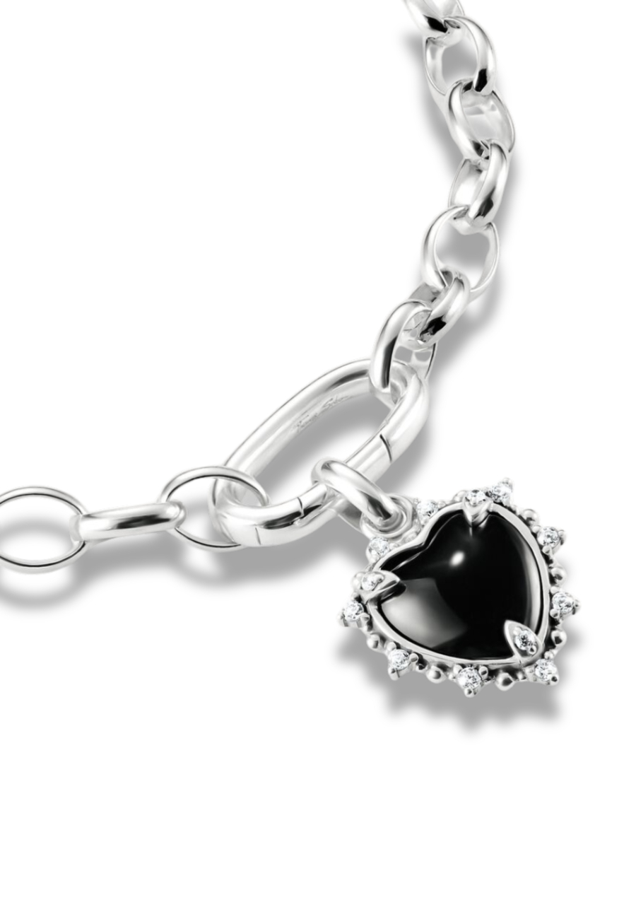 Charm-Anhänger Schwarzes Vintage-Herz Verbinden Silber