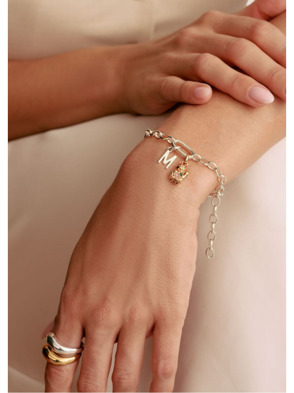 Pulsera con dijes con eslabón Connect de plata