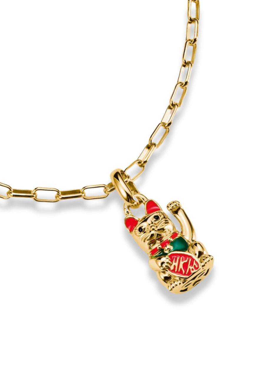 Charm Pendant Colourful Waving Cat Connect Gold-Plated