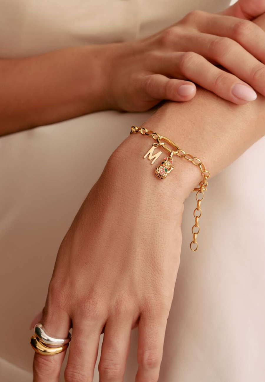 Colgante Charm Gato De La Suerte De Colores Connect Chapado En Oro