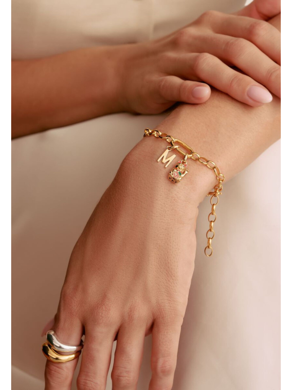 Charm Pendant Colourful Waving Cat Connect Gold-Plated