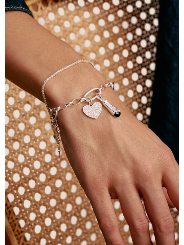 Charm bracelet with three Connect links silver