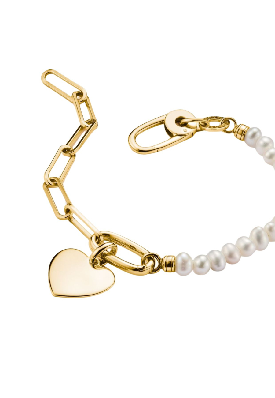 Charm-Armband mit Paperclip-Gliedern und Perlen sowie vergoldetem Connect-Glied