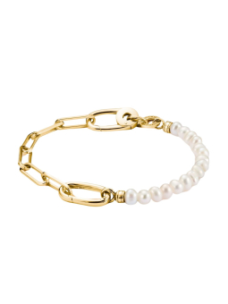 Charm-Armband mit Paperclip-Gliedern und Perlen sowie vergoldetem Connect-Glied