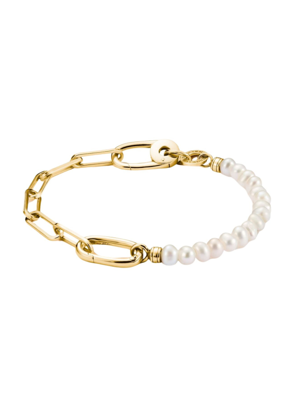 Bracelet charms avec maillons type trombone et perles avec maillon Connect plaqué or