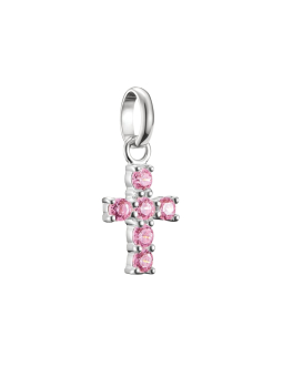 Charm-Anhänger Kreuz mit rosa Steinen Connect aus Silber