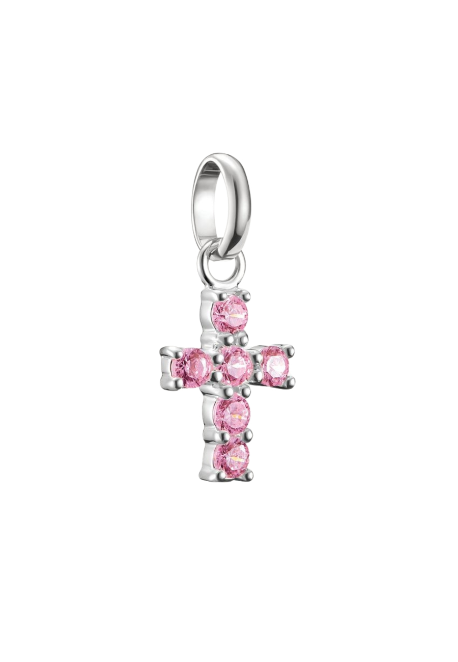 Charm-Anhänger Kreuz mit rosa Steinen Connect aus Silber