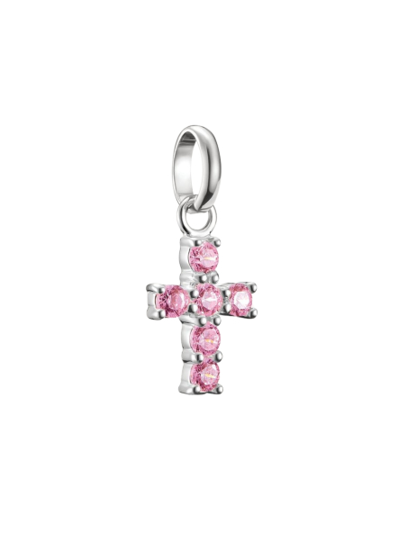 Pendentif charm croix avec pierres roses Connect en argent