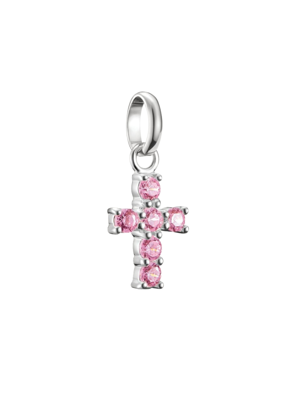 Colgante charm cruz con piedras rosas Connect de plata