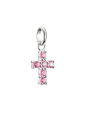 Colgante charm cruz con piedras rosas Connect de plata